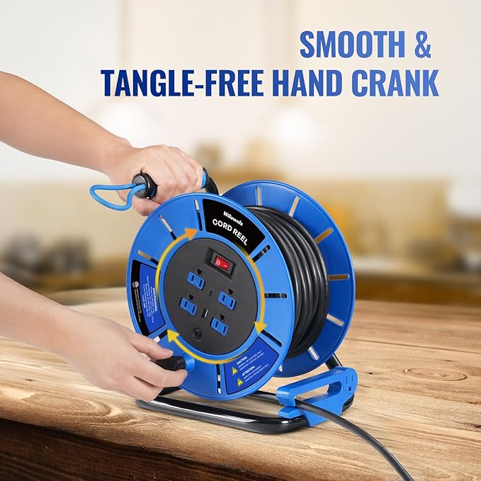 60 FT Retractable Extension Cord Reel, 14AWG Heavy Duty Power Cord - Image 5