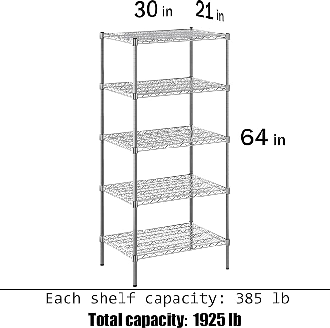21" Deep x 30" Wide x 64" Height Wire Shelving Kit | 5-Tier | NSF Commercial - Image 3