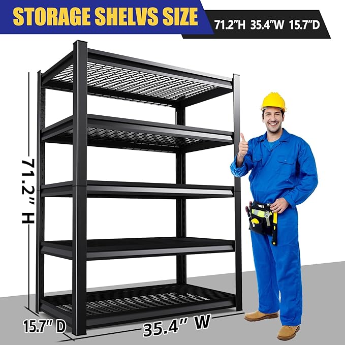 71"H Garage Shelving-3000LBS 5 Tier Storage Shelves, Adjustable Heavy Duty - Image 2