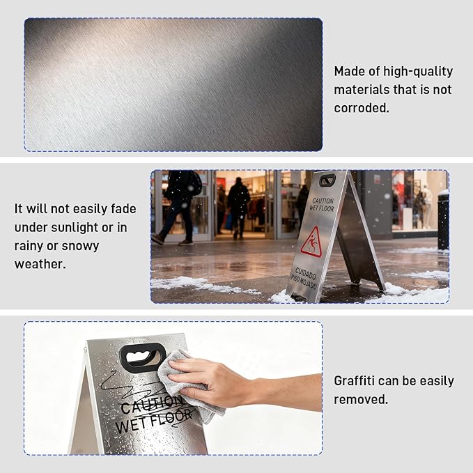4 Pack Stainless Steel Wet Floor Sign, 24 Inch Caution Wet Floor Sign Portable - Image 4