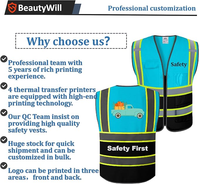 BeautyWill 10 Pack Custom Mesh Safety Vest Customized Logo Class2 High - Image 3