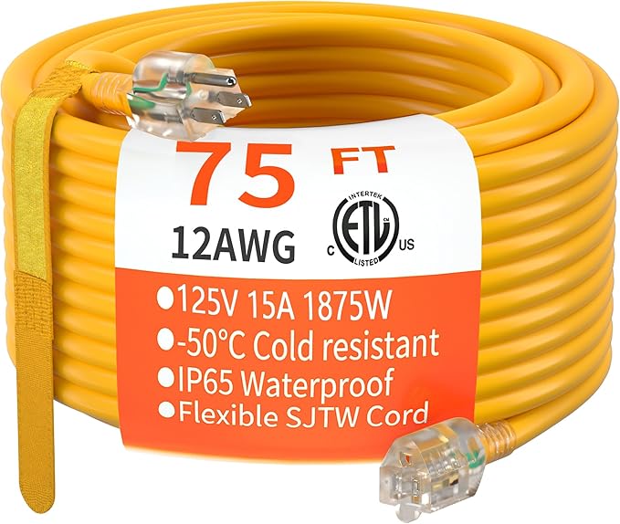 HUANCHAIN 75 ft 12/3 Gauge Heavy Duty Outdoor Extension Cord Waterproof by huanchain