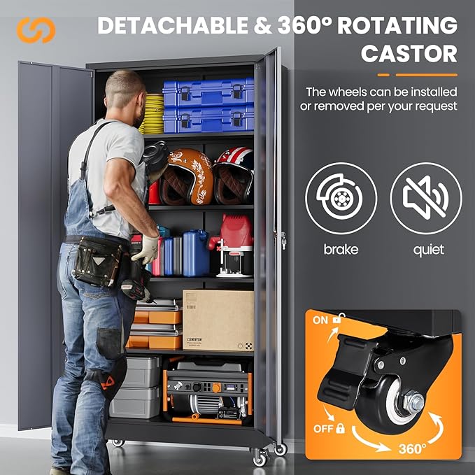 Metal Garage Cabinets with Wheels, Heavy Duty Rolling Storage Cabinet with Lock - Image 5