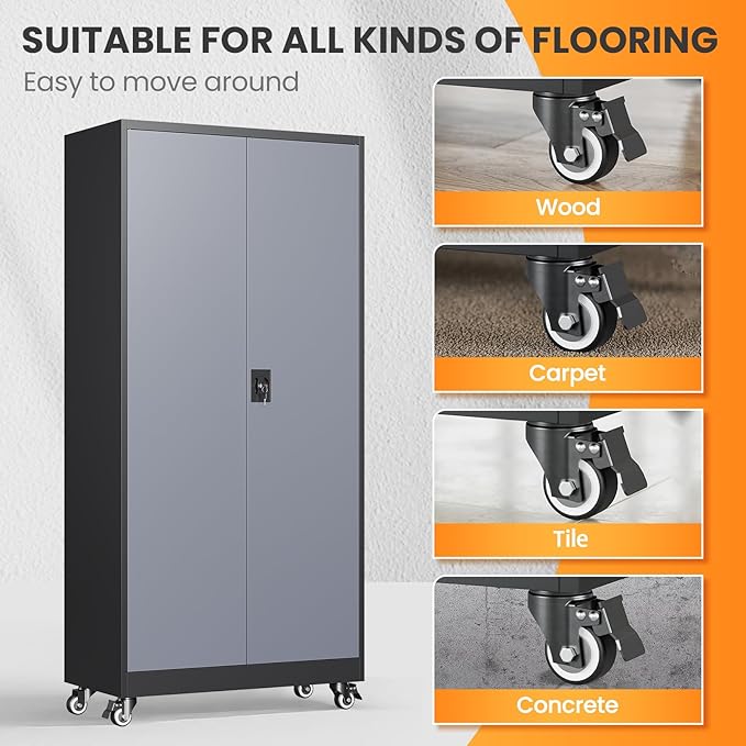 Metal Garage Cabinets with Wheels, Heavy Duty Rolling Storage Cabinet with Lock - Image 6