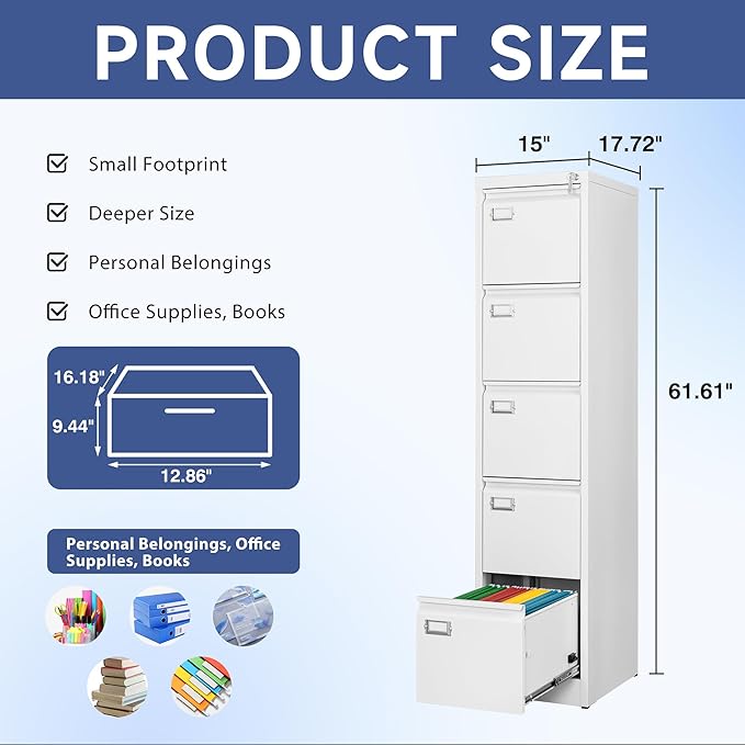 5 Drawer File Cabinet, Filing Cabinets - Image 3