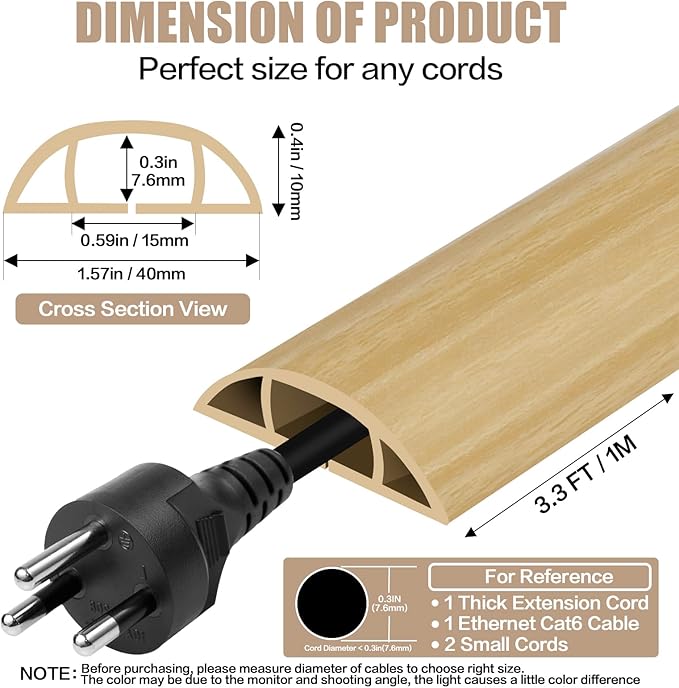 Floor Cord Cover Self Adhesive Cord Hider, 3.3FT Cable Management, Extension - Image 2