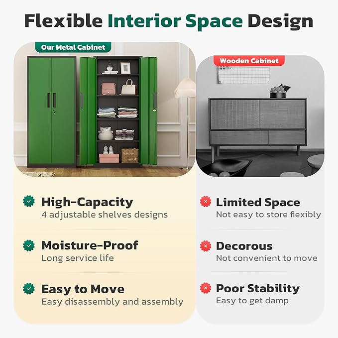 Greenvelly 63" H Metal Storage Cabinet Black Green, Locking Metal Cabinet - Image 6