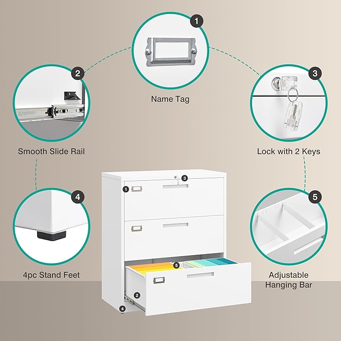 SISESOL 3 Drawer Lateral File Cabinet - Image 5