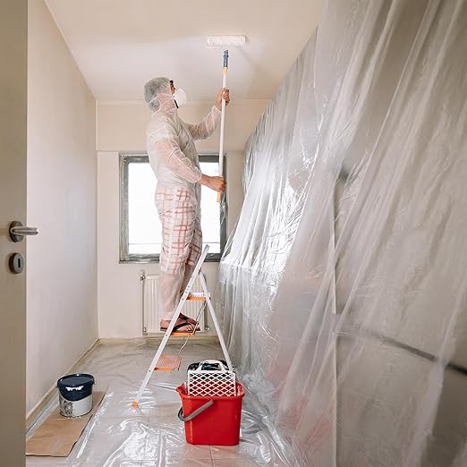 Pre-Taped Masking Film, 4 Rolls 8.8 x 65 Feet Plastic Sheeting, Painters Drop - Image 7