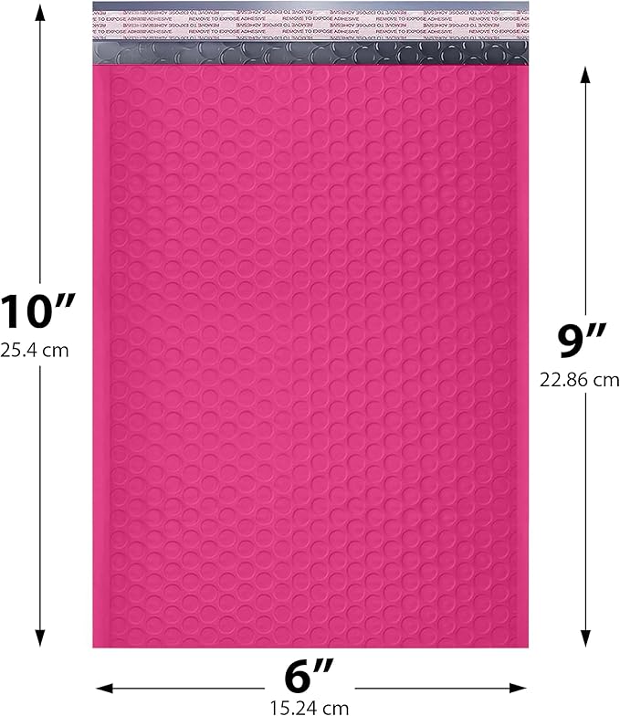 Hot Pink Small Poly Bubble Mailers 6x10 inch #0 | Self Seal Padded Envelopes | - Image 2