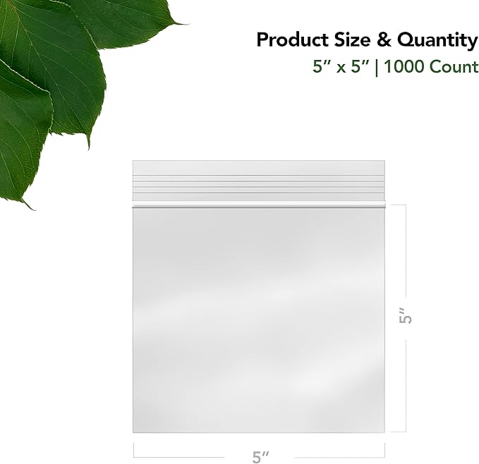 5 x 5 Inch Resealable Plastic Bags 1000 Pack — Clear Reclosable Snack Bags - Image 2