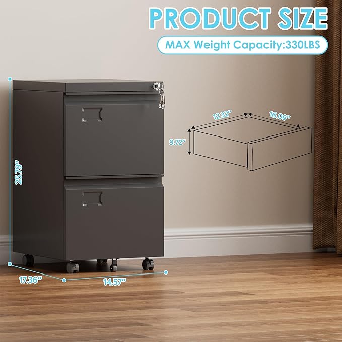Aobabo 2 Drawer File Cabinet - Image 3