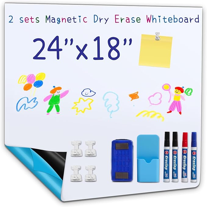 2 Pieces Whiteboard Adhesive Contact Paper, 24×18in Magnetic Whiteboard Roll by Unknown