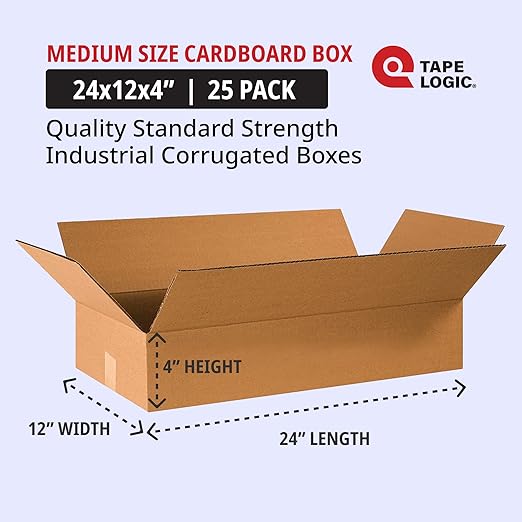 TAPE LOGIC 24x12x4 Flat Corrugated Boxes, 24L x 12W x 4H, Storage Box - Image 2