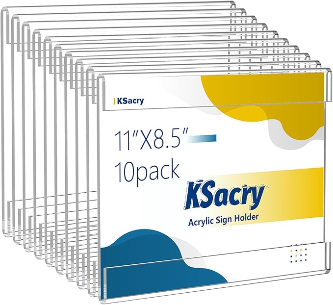 KSacry 10 Pcs Acrylic Sign Holder 11 x 8.5, Horizontal Wall Mount Sign Holders by KSacry