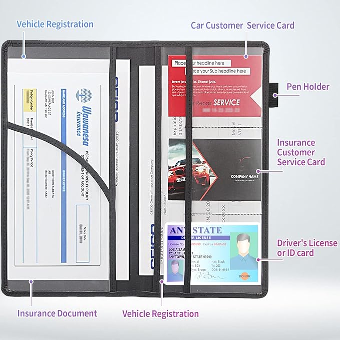 Car Registration and Insurance Holder, Leather Insurance License and - Image 3