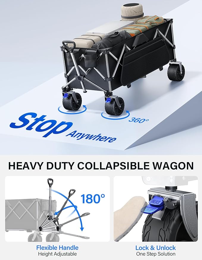 Wagons Carts Foldable Heavy Duty, 440lbs Capacity & 350L Collapsible Utility - Image 5