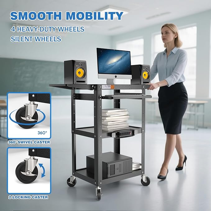 Large Steel AV Cart with Power Strip & Drop Leaves - Image 8
