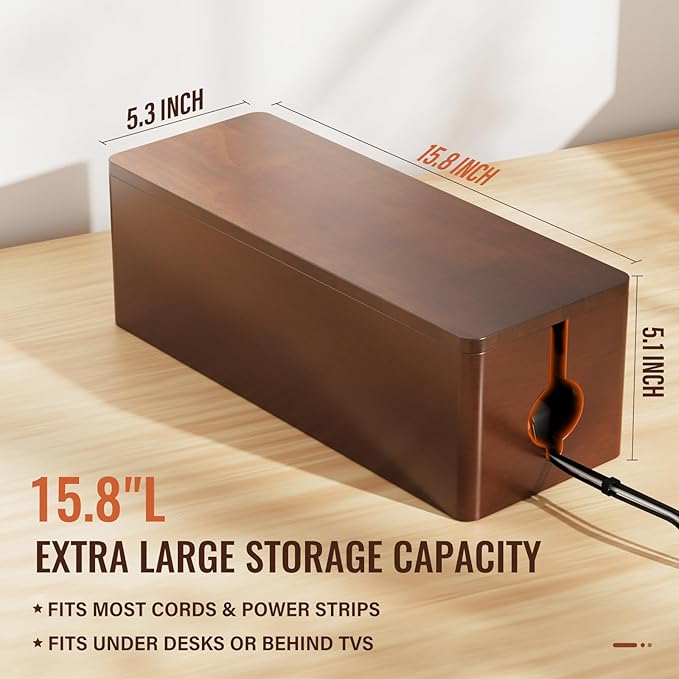 Cinati Large Cable Management Box, 15.8" Wooden Cable Organizer - Image 7