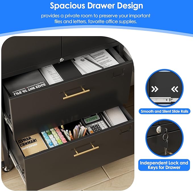 METAN Metal File Cabinet with 2 Drawers and 2 Shelves, Office Filing Cabinet on - Image 7