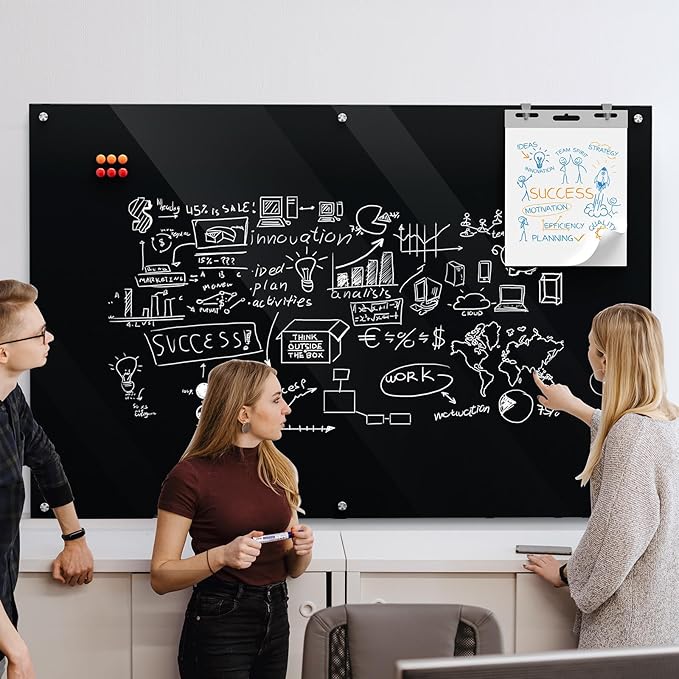 MaxGear Glass Whiteboard 72" x 48" Wall Mounted, Magnetic Black Dry Erase Board - Image 8