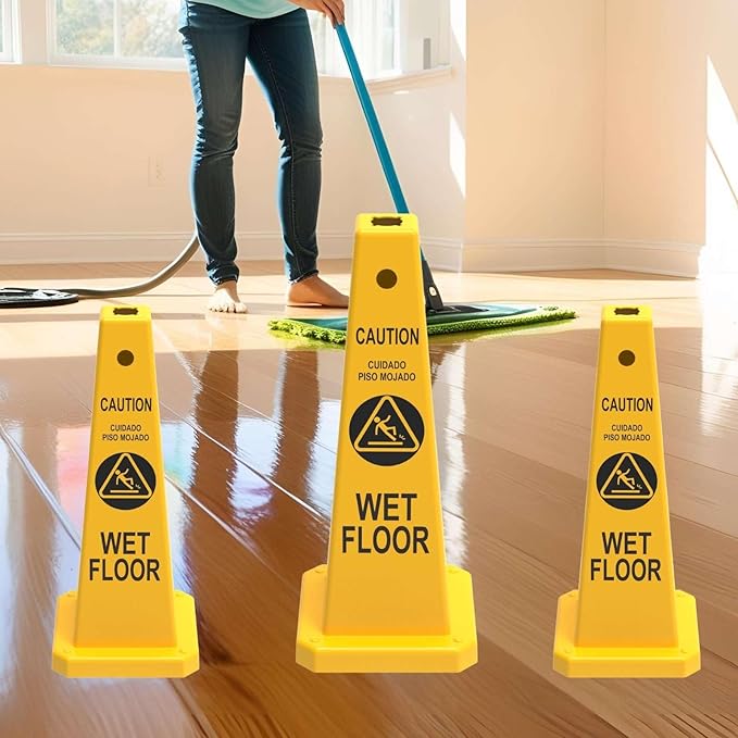 Caution Wet Floor Sign, 26.4-Inch Safety Cone, 4 Pack Yellow Plastic, - Image 7