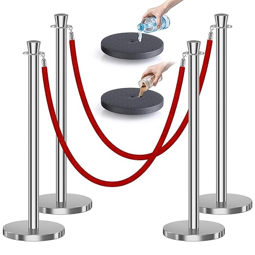 kaiyomi 4Pcs Stanchions with Red Velvet Ropes Set, 5 Feet Velvet Ropes and by KaiyomiCrowdControlSeries
