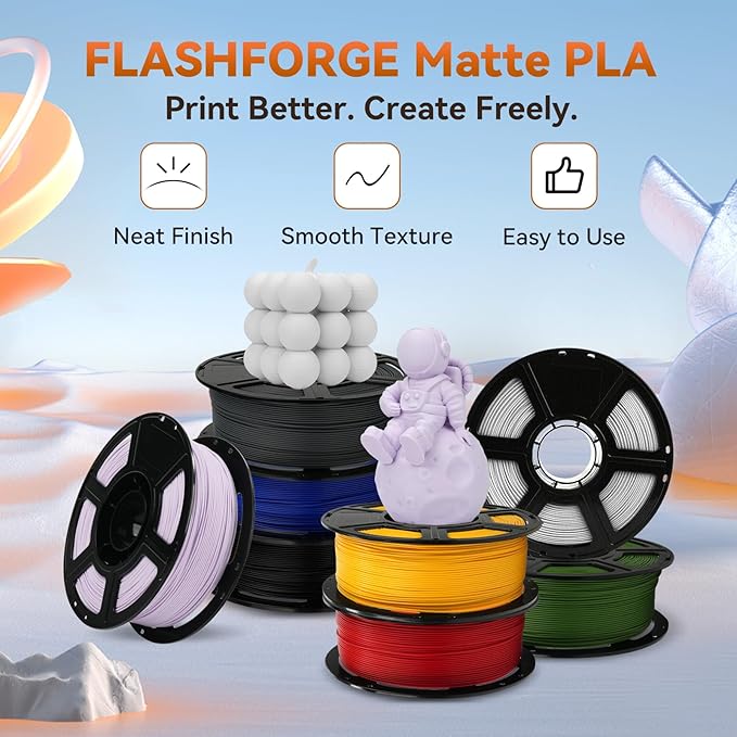 FLASHFORGE PLA Filament 1.75mm +/- 0.02mm, Matte Black 3D Printer Filament 1kg - Image 2