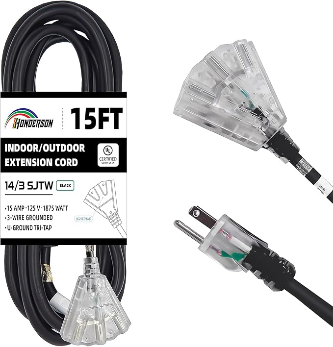3-Outlets Indoor Outdoor Extension Cord Weatherproof by HONDERSON