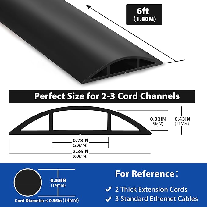 6ft Heavy Duty Cord Hider for Floor, Hide Electrical Wires, Protector - Image 2