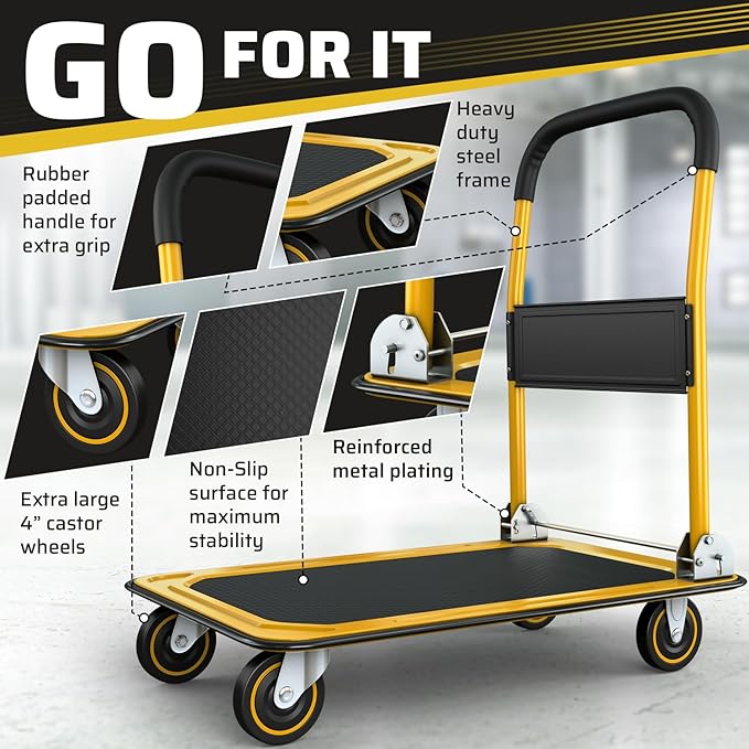 Heavy Duty Foldable Push Cart Dolly | 660 lbs. Capacity | Upgraded Collapsible - Image 3
