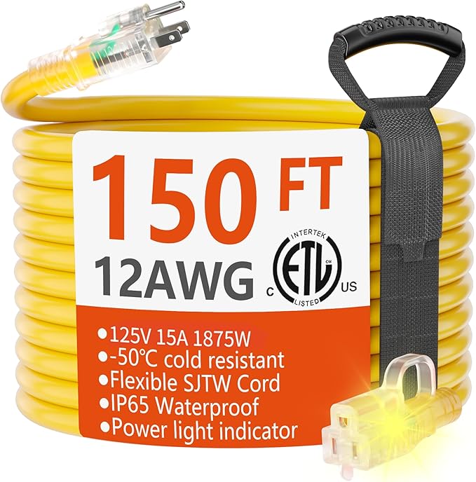 HUANCHAIN 150 ft 12/3 Gauge Outdoor Extension Cord Waterproof Heavy Duty by huanchain
