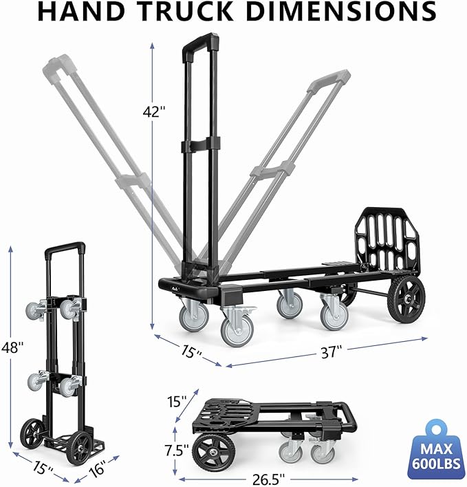 KEDSUM 3-in-1 Convertible Hand Truck Dolly, 600LBS Heavy Duty Dolly Cart - Image 7