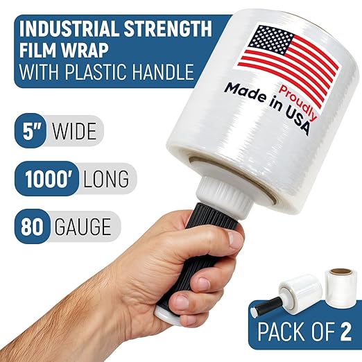 5" x 1000’ Industrial Strength Stretch Wrap, Ready to Use Pack of 2 Mini Rolls - Image 2