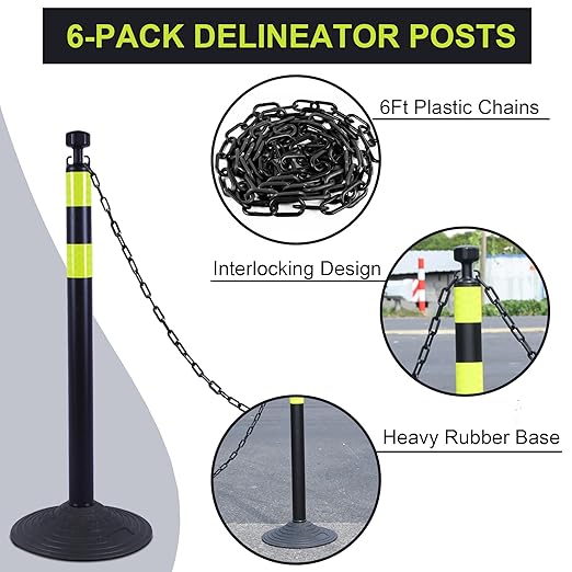 OrangeStar 6 Packs Traffic Delineator Post Cones, Crowd Control Stanchion Sets - Image 2