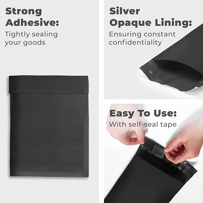 The Boxery 12x15.5" Black Self-Seal Poly Mailer Bags – 100 Pack | Waterproof - Image 3