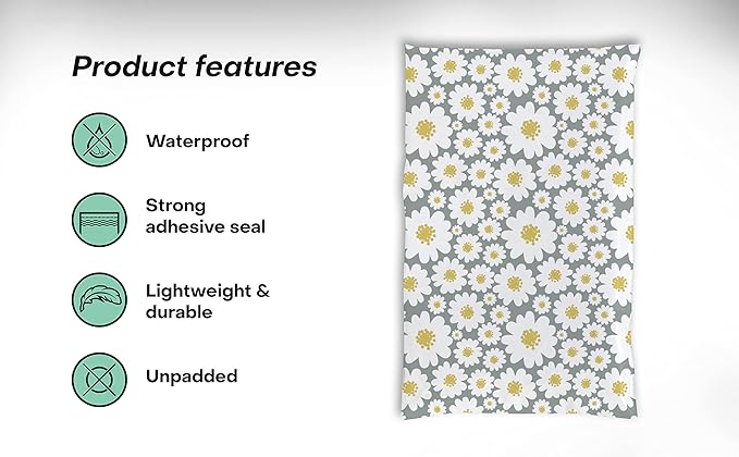 6x9 Poly Mailers – Floral Daisy – Waterproof, Tear-Resistant Shipping Bags - Image 4