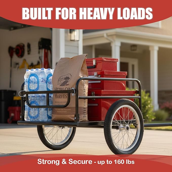 Bike Cargo Trailer with Spring Suspension, Bicycle Wagon Cart, Handle Cart 160 - Image 5