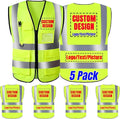 BeautyWill Safety Vest 5 Pack Customize Logo Class 2 High Visibility Reflective by BeautyWill