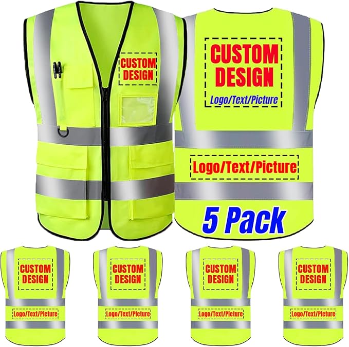 BeautyWill Safety Vest 5 Pack Customize Logo Class 2 High Visibility Reflective by BeautyWill