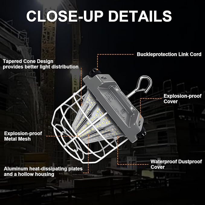 LED Temporary Work Light 100W, 15000 Lumen Construction Light, 5000K Daylight - Image 4