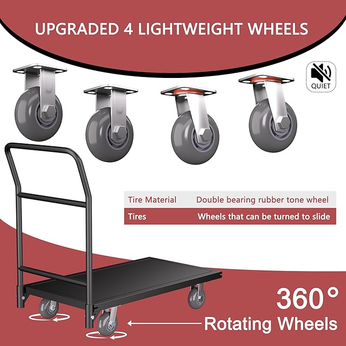 Platform Truck, 2100 lbs Load Bearing Carbon-Steel Heavy Duty Cart, 47.24" - Image 5