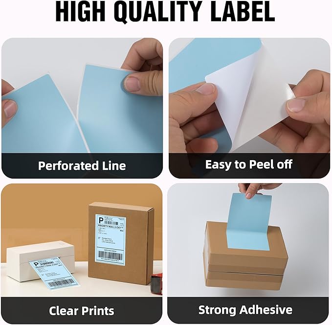 4"x6" Blue Direct Thermal Labels, 500 Fanfold Shipping & Address Label Paper - Image 4