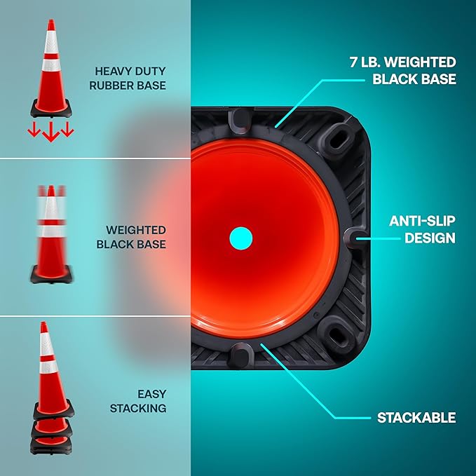 Brimar 28 Inch Traffic Cones, 10 Pack, Road Parking, MUTCD Approved Traffic - Image 4