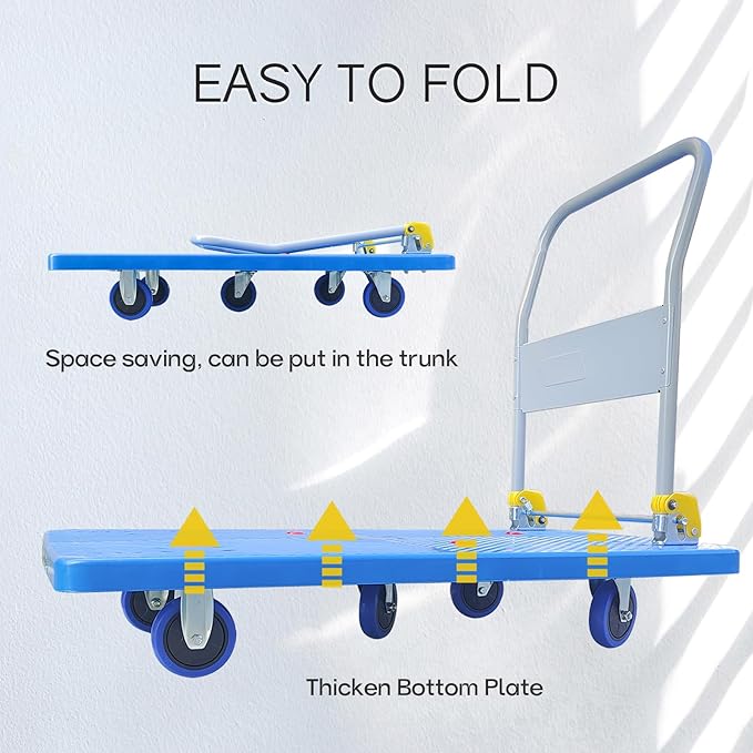 Doppy Flatbed Cart, 1320lbs Heavy Duty Capacity Platform Hand Truck 360 Degree - Image 5