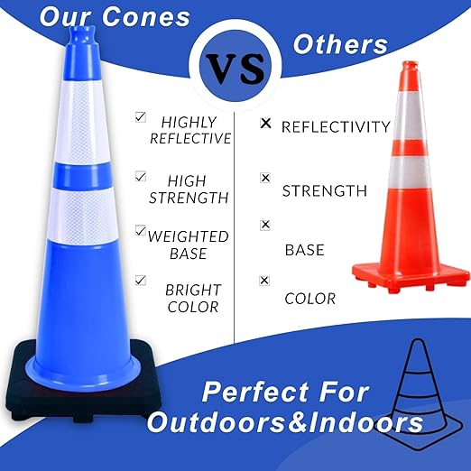 BESEA 6PACK 28 inch Traffic Safety Cones Blue Road Parking Cones 28" Heavy Duty - Image 3