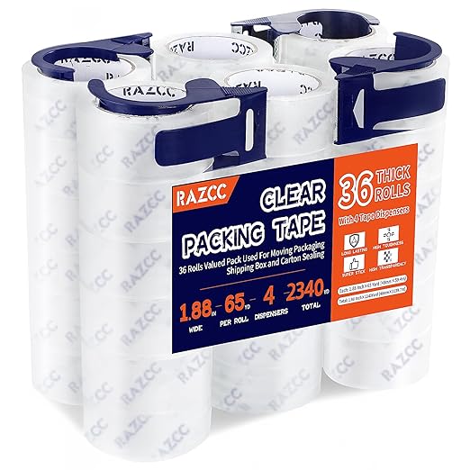 Packing Tape, 36 Rolls Clear Heavy Duty Packaging Tape by RAZCC
