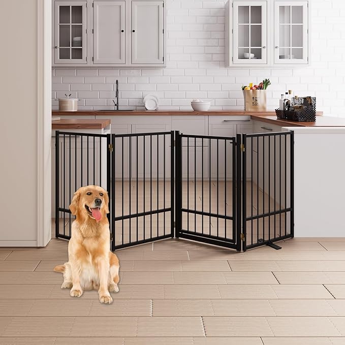 4 Panels Full Metal Freestanding Dog Gates by Unknown