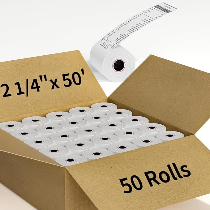 2 1/4" x 50' Thermal Receipt Paper Rolls, Cash Register POS Thermal Paper by MultiLabel