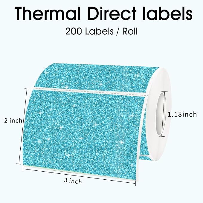 3x2 Inch Holographic Thermal Labels, Glitter Blue Thermal Sticker Labels - Image 4